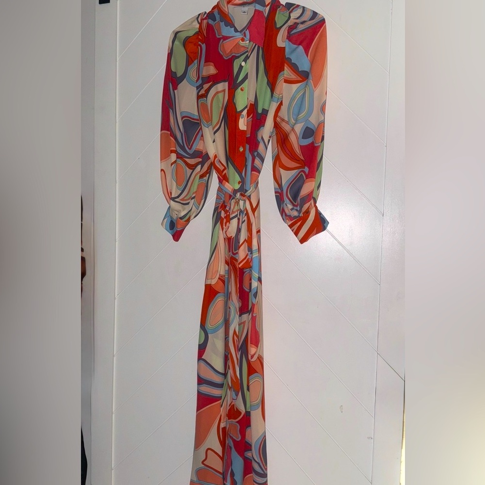 Alexis for Target Wrap Abstract Retro Dress Medium Midi coral blue summer fall - Picture 5 of 8